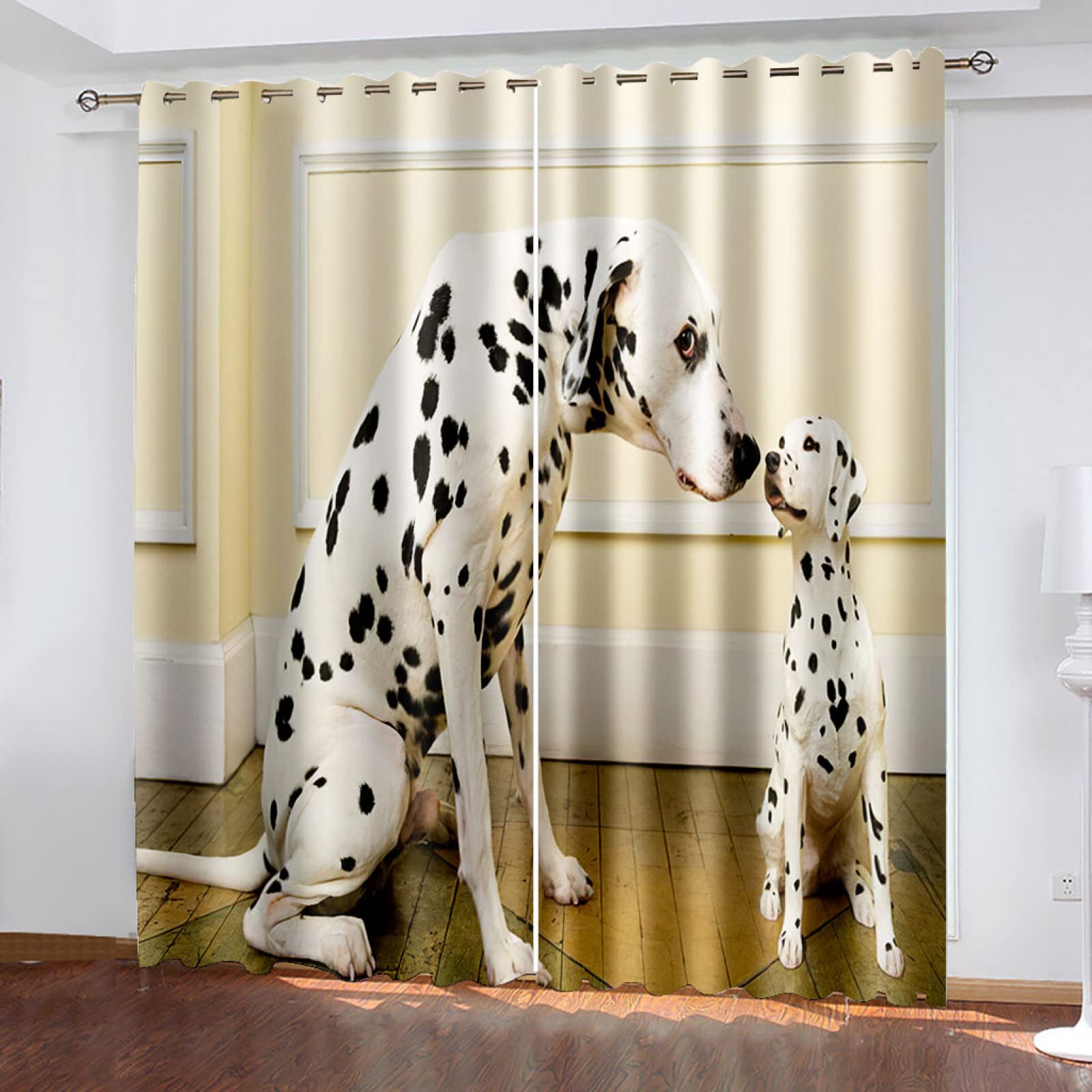 Cortinas Opacas Cortas Salon Dormitorio Modernas para Ventanas Dálmatas De Moda Estampadas 2 Piezas con Ojales 140X160Cm Cortinas Opacas Termicas Aislantes Frio Y Calor Infantil Juvenil