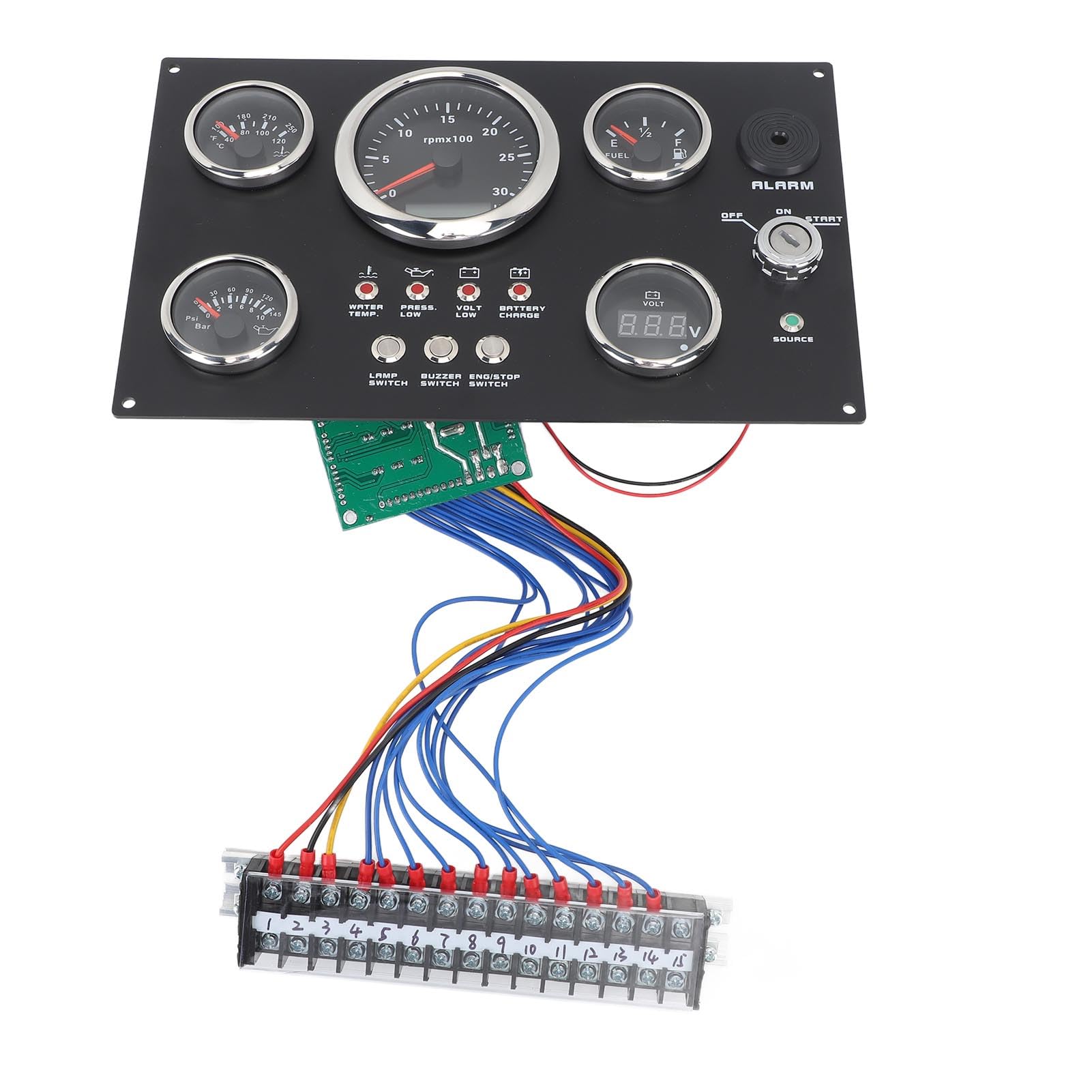 Cosiki Medidor de Presión de Aceite, Voltímetro Preciso de 85 Mm, Juego de Medidor de Panel de Instrumentos de 0 a 3000 RPM para Yate (led Rojo)