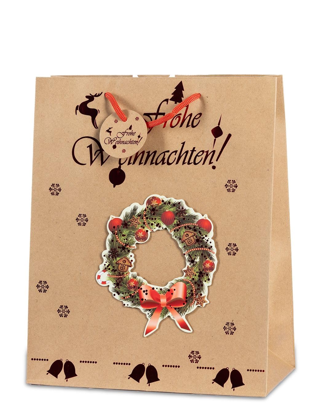 Laro Premium Line Geschenktüten Weihnachten/Kraftpapier/3D/Glanzbilder 10/20/40/100stk Größe: H 32 x B 26 x T 13 x cm Large, Anzahl:100, Muster Tüten:Weihnachten Kraftpapier 3D Glanzbilder