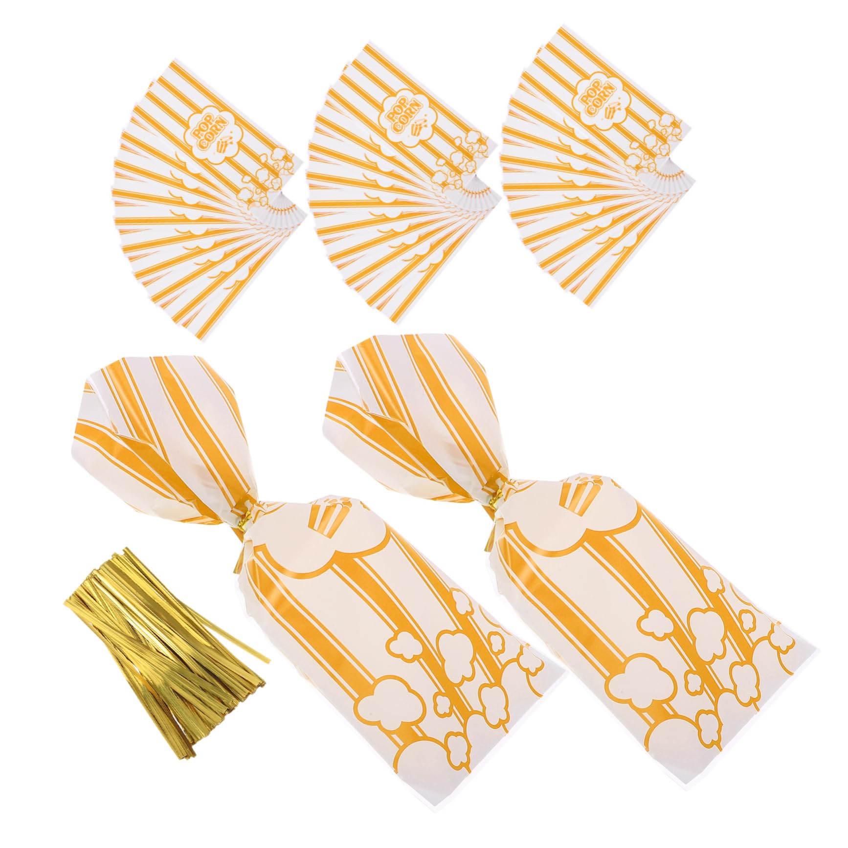 OSOLADY 100Pcs Popcorn Bags Yellow Stripe Treat Bags for Party Favors Circus Carnival Birthday Celebrations Cookie Snacks Packaging Easy Sealing Material