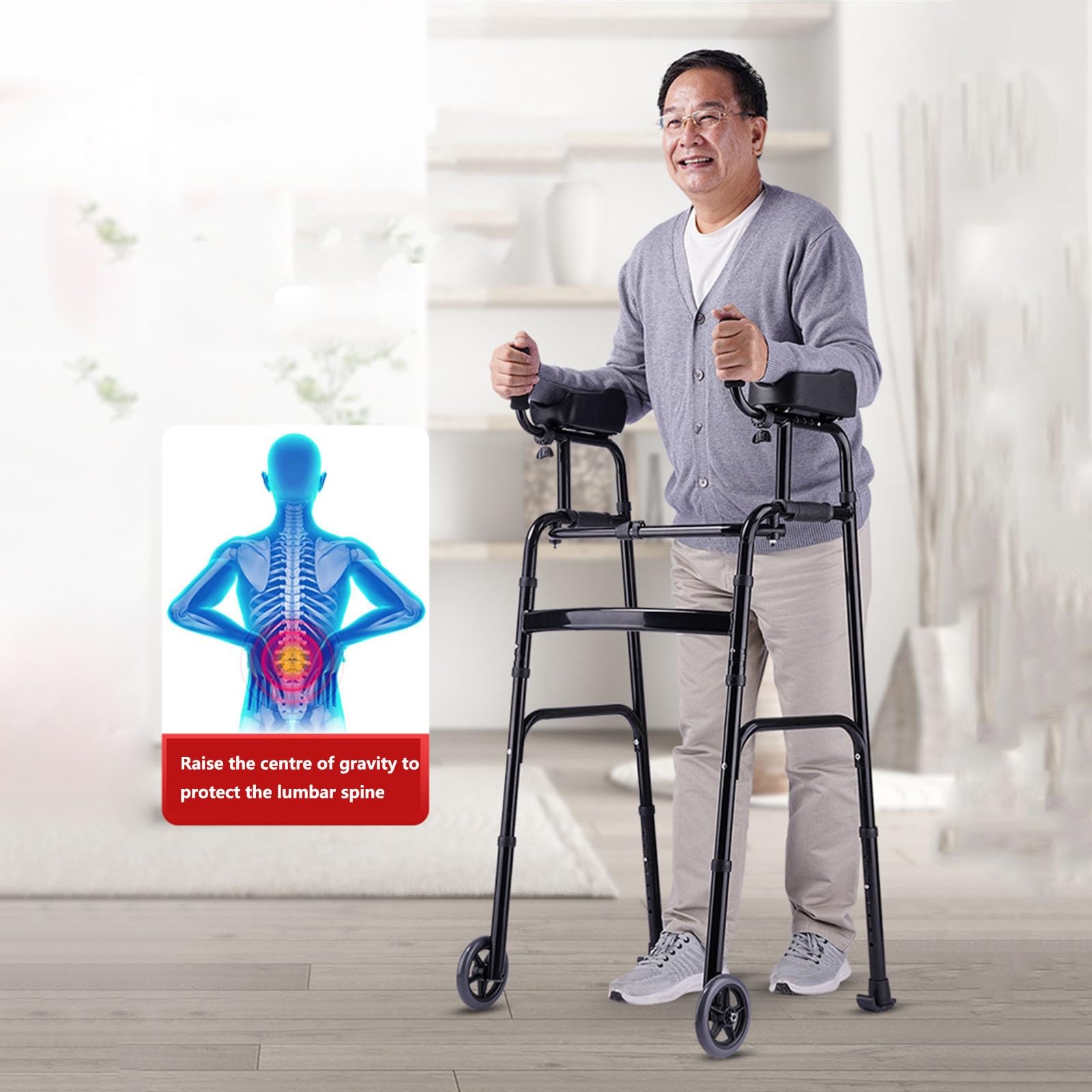 Chodzik Rollator Chodzik na kółkach z siedziskiem dla osób niepełnosprawnych ruchowo, z regulacją wysokości, składany, regulowane uchwyty, chodzik na kółkach dla seniorów Pomoce do chodzenia