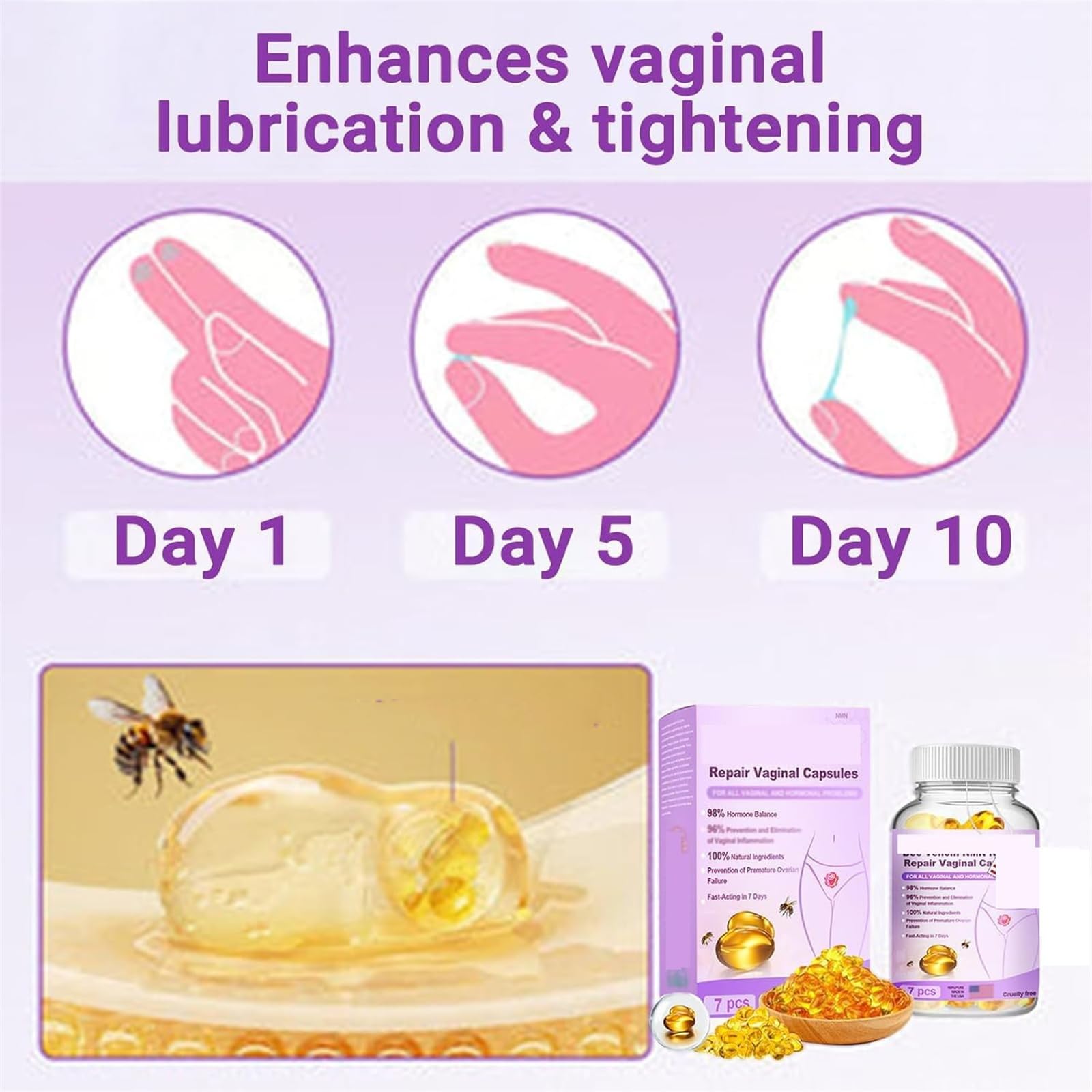 Capsule di Riparazione vaginale, Capsule di rassodamento vaginale Naturale, Capsule Dimagranti Anti-prurito istantanee, Capsule di Riparazione rassodanti e Rosa e Tenere