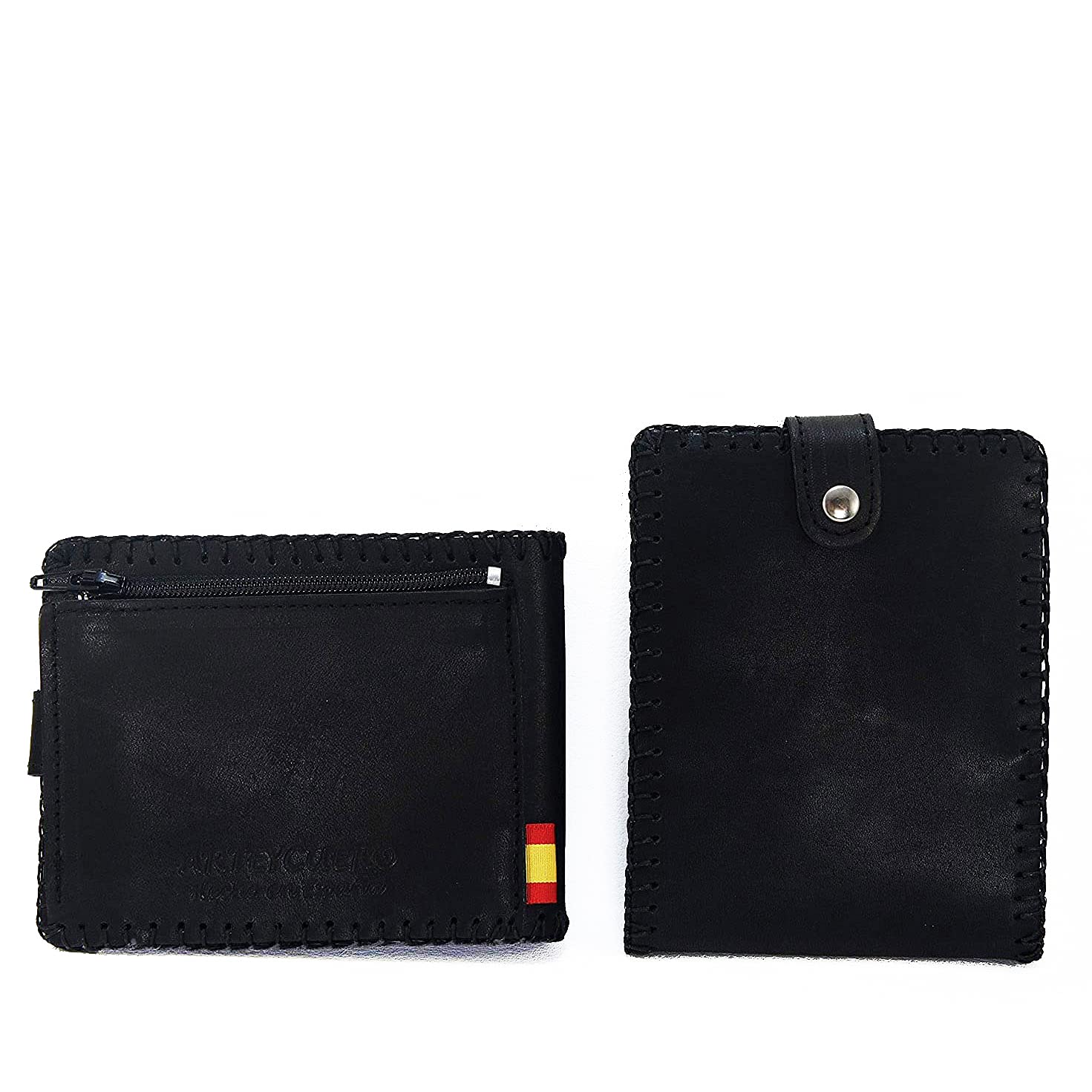Cartera de cuero con bandera de España. Billetero piel americano con detalle bandera española