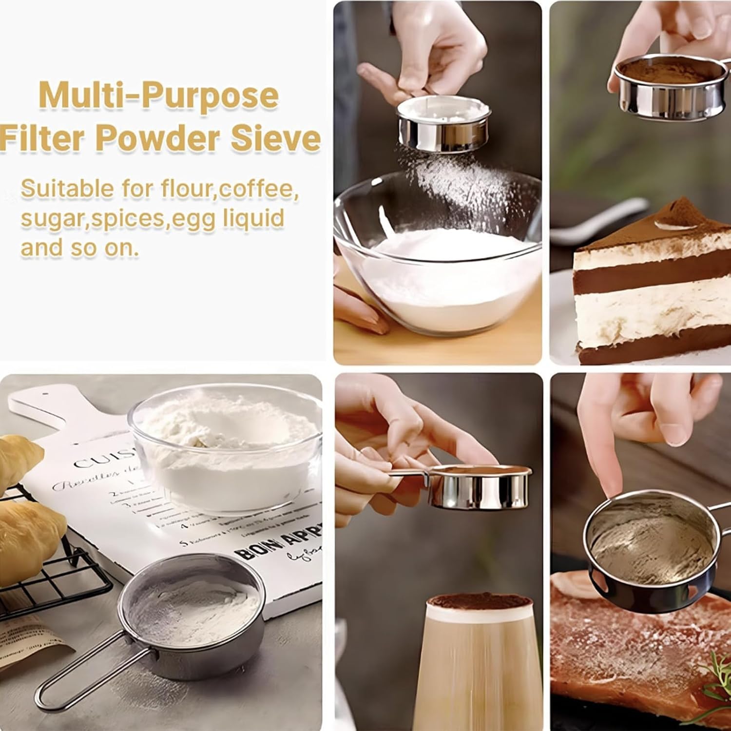 Two-piece mini baking sieve set, 40-mesh tea strainer mini tea filter