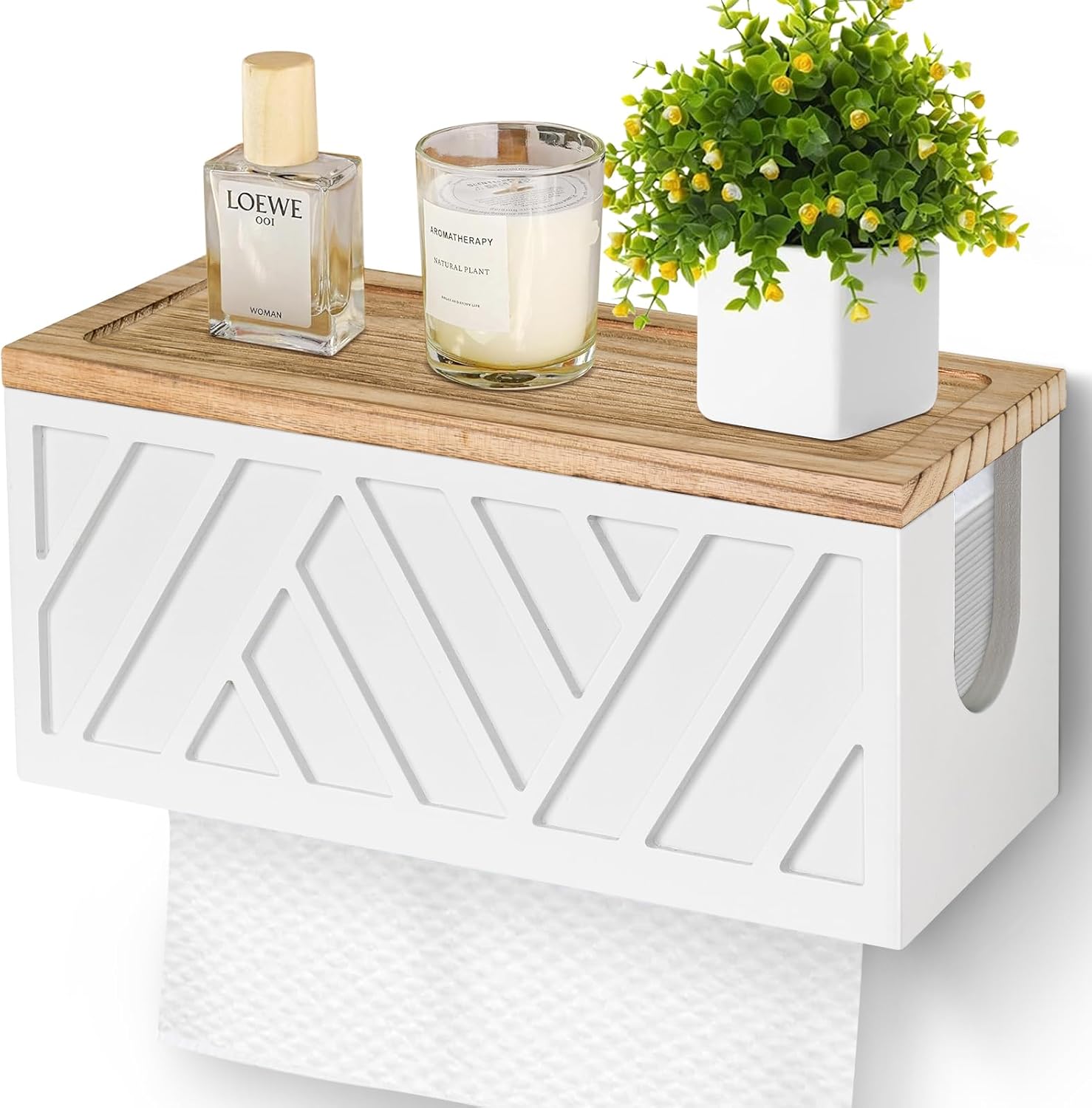 Paper Towel Dispenser Wall Mount, Paper Towel Holder Wall Mounted with Lid, Solid Wood Commercial C-Fold, Z-Fold, Trifold Hand Paper Towel Holder Dispenser Hand Towel Holder for Bathroom Kitchen Decor 1pcs-white