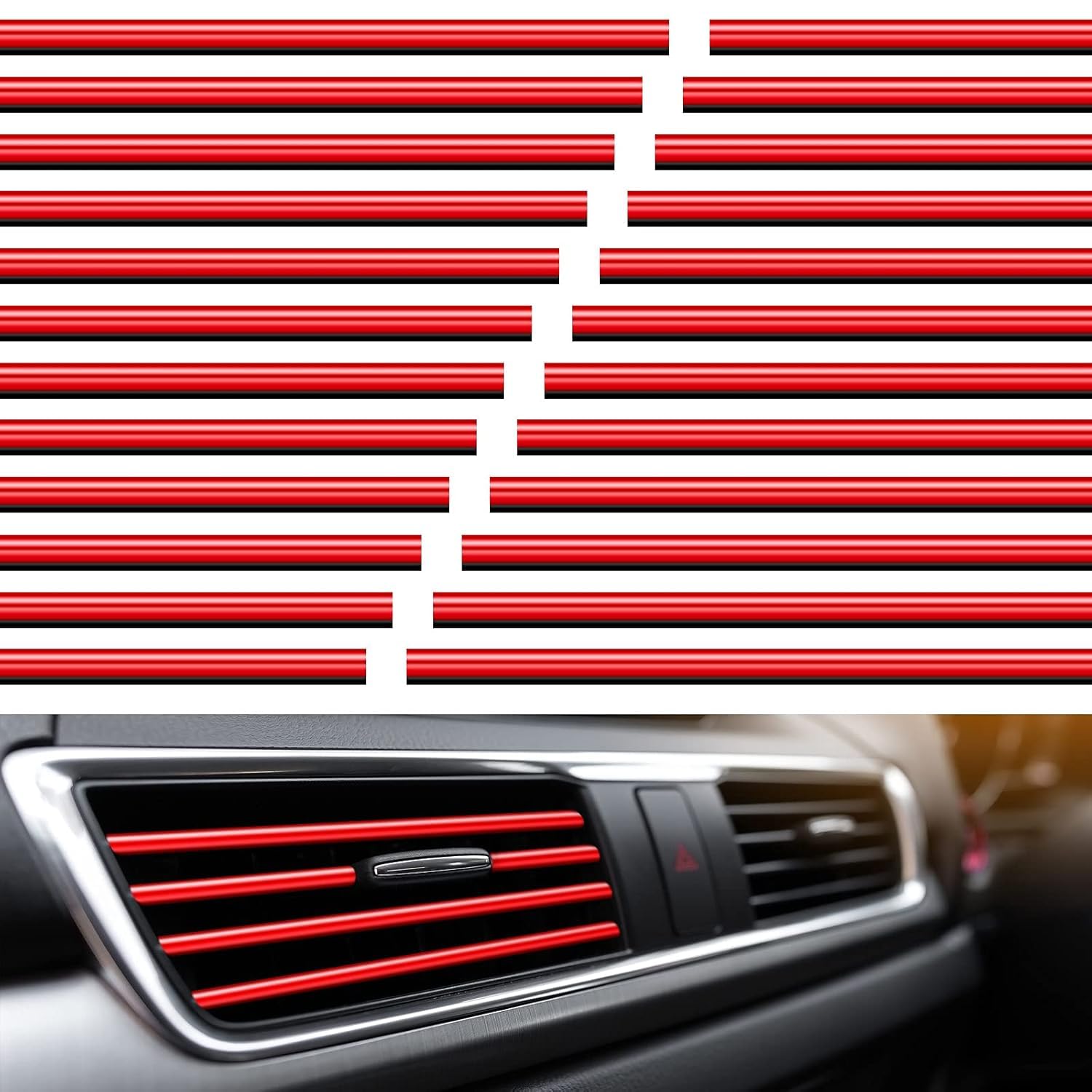 DAXANSTORE Car Auto Air Conditioner Vent Outlet Trim Strip, DIY Decoration Chrome PVC Car Interior Moulding Trim Strip Line for All Straight Air Vent Outlet (Red) (Pack of 1)-image-15