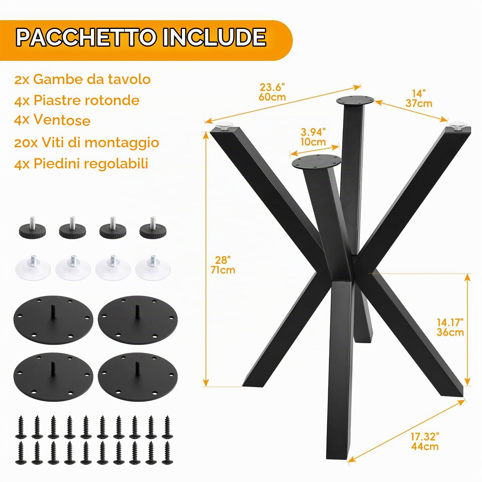 Homtone 2 gambe per tavolo a ragno, resistenti, in stile industriale, rustico, fai da te, con gambe in metallo, per tavoli rotondi da caffè, per esterni e interni, colore nero (altezza 71 x larghezza