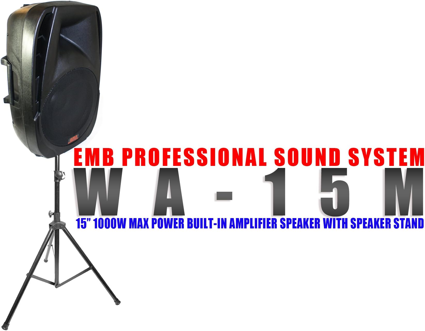 EMB - WA-15M 15" 1000W MAX POWER SPEAKER-AMPLIFIER/SD/BLUETOOTH/USB/MP3 PLAYER MICROPHONE, etc INCLUDED