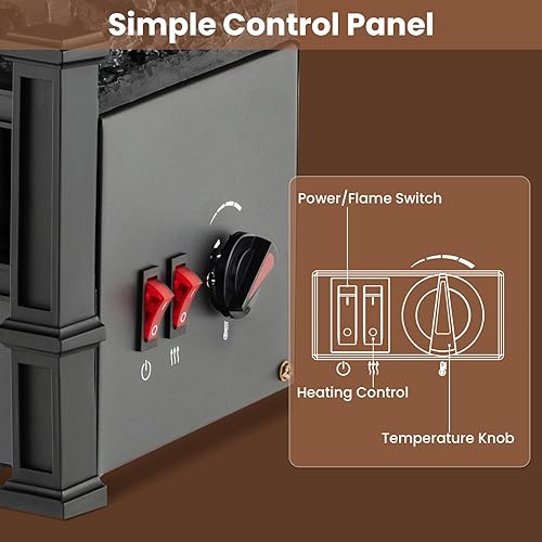 Miniatura 6 de Tangkula Juego de chimenea eléctrica de 20 pulgadas con temperatura ajustable, protección contra sobrecalentamiento, cama de madera de abedul