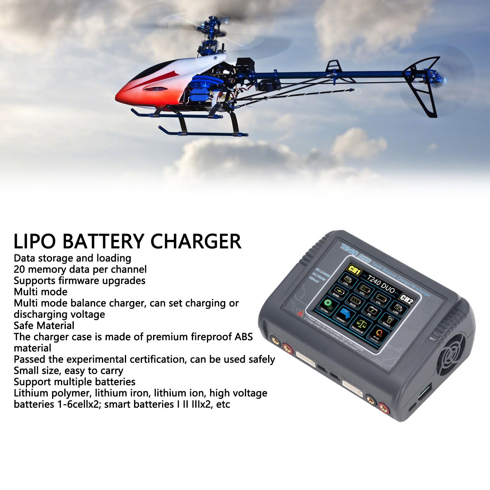 Caricabatterie Lipo, Caricabatterie con Bilanciamento Batteria Lipo da 100‑240 V per Auto RC (Spina UE 100‑240 V)
