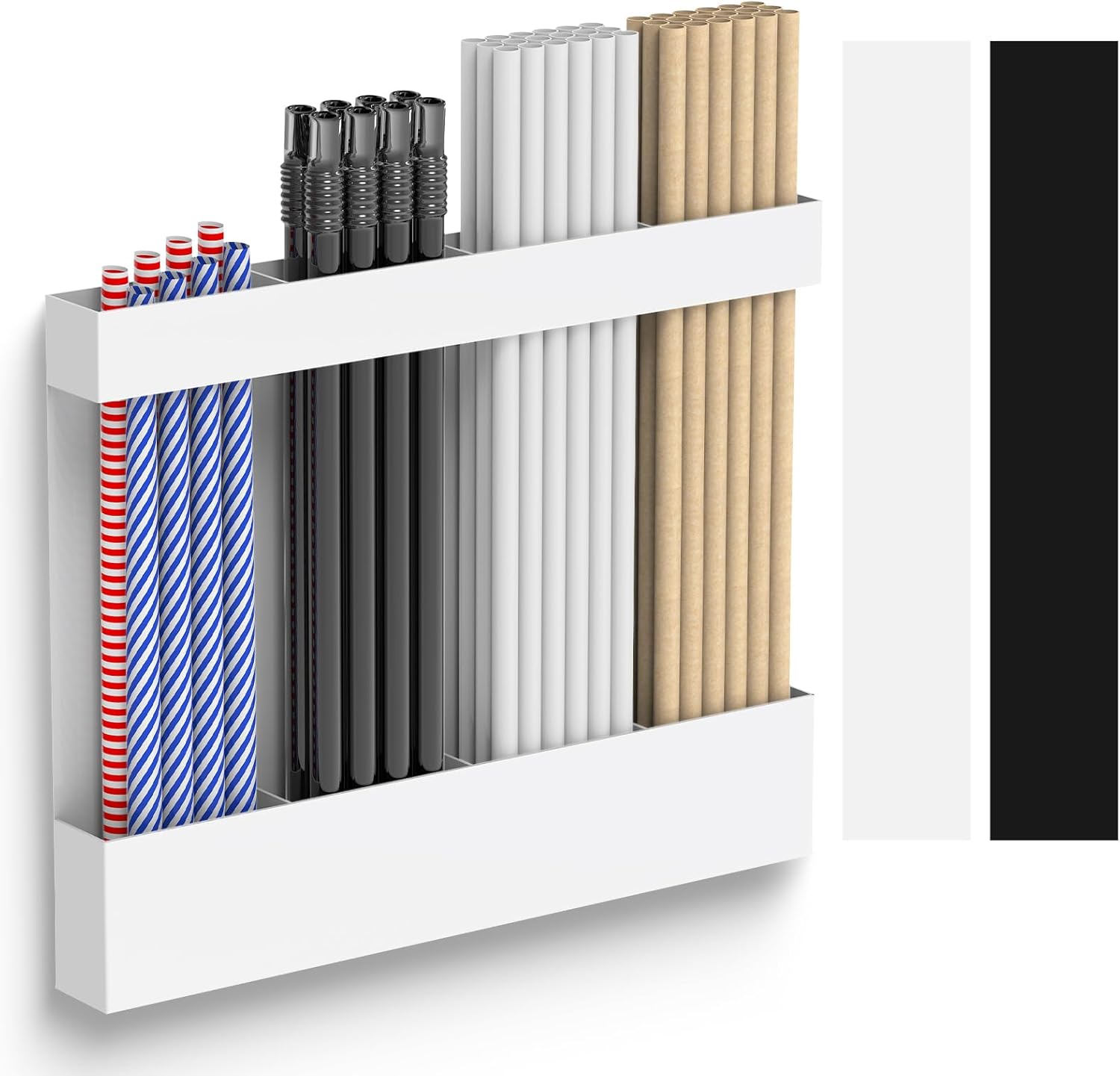 Straw Holder, 4-Compartment Magnetic Straw Dispenser, Reusable Tumbler Organizer with Adhesive for Kitchen Cabinet, Cupboard, Coffee Bar & Countertop Storage - Image 9