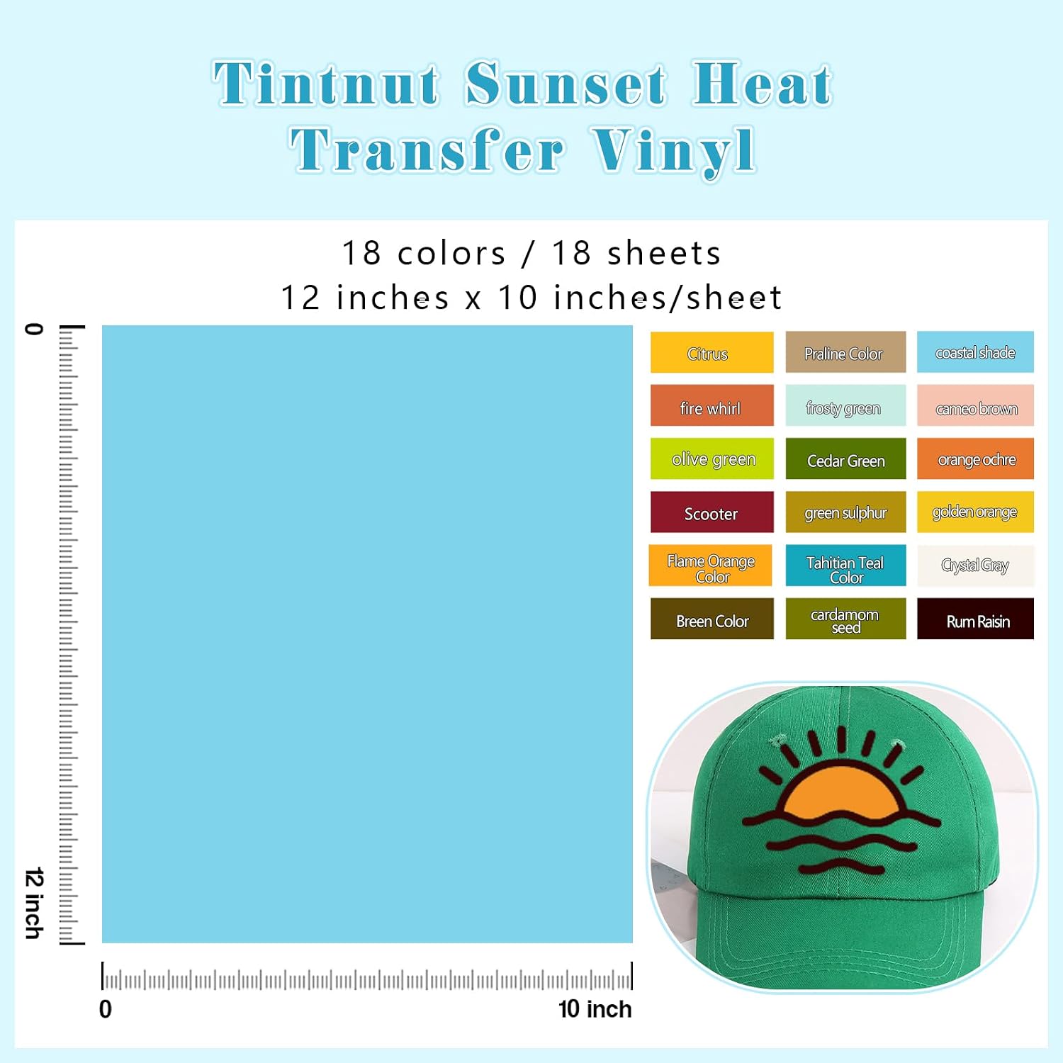 Tintnut Fall Heat Transfer Vinyl -18 Sheets 12" x 10" Multiple Colors Iron on Vinyl Retro HTV for DIY T-Shirts Clothing Bags All Cutting Machine