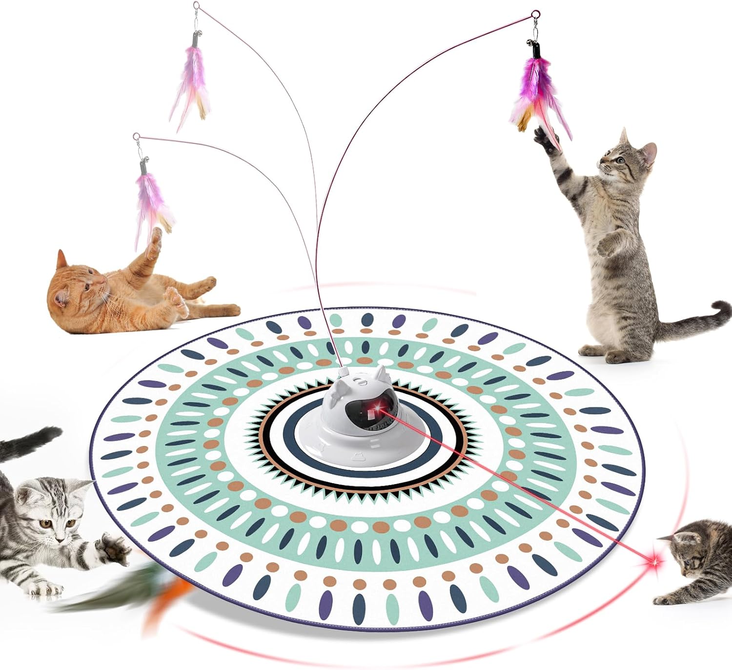 Forzaforte 4-in-1 Interactive Cat Toy,Cat Toys for Indoor Cats,Cat Toys with Moving Feathers, Rechargeable Automatic Cat Toy, 4 Modes, Suitable for All Ages