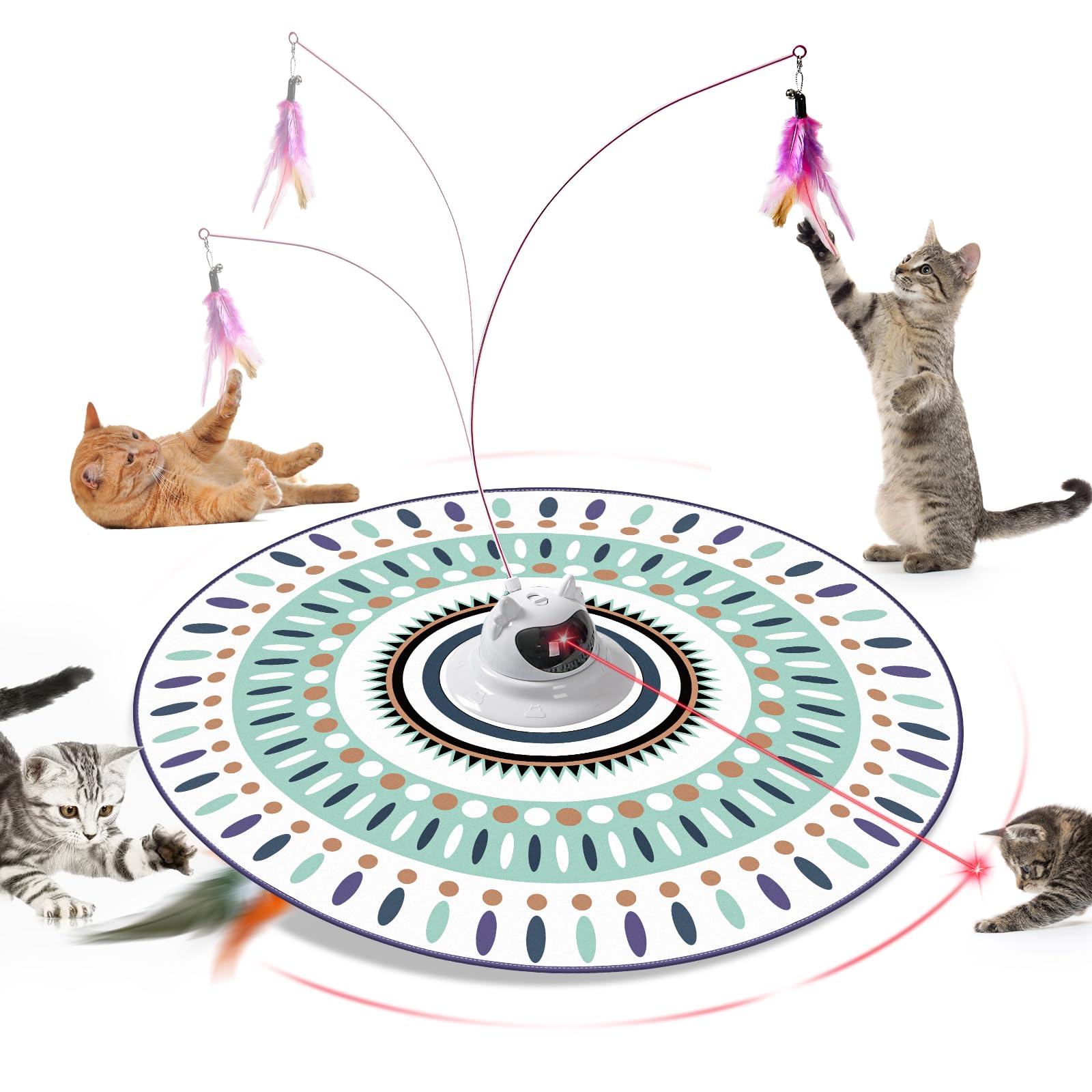 Interaktives Katzenspielzeug，Katzenspielzeug mit Beweglicher Feder Zum Jagen，USB-Aufladbares Intelligentes Katzenspielzeug，4-in-1-Spielzeug Zum Versteckspielen，Geeignet Für Katzen Jeden Alters