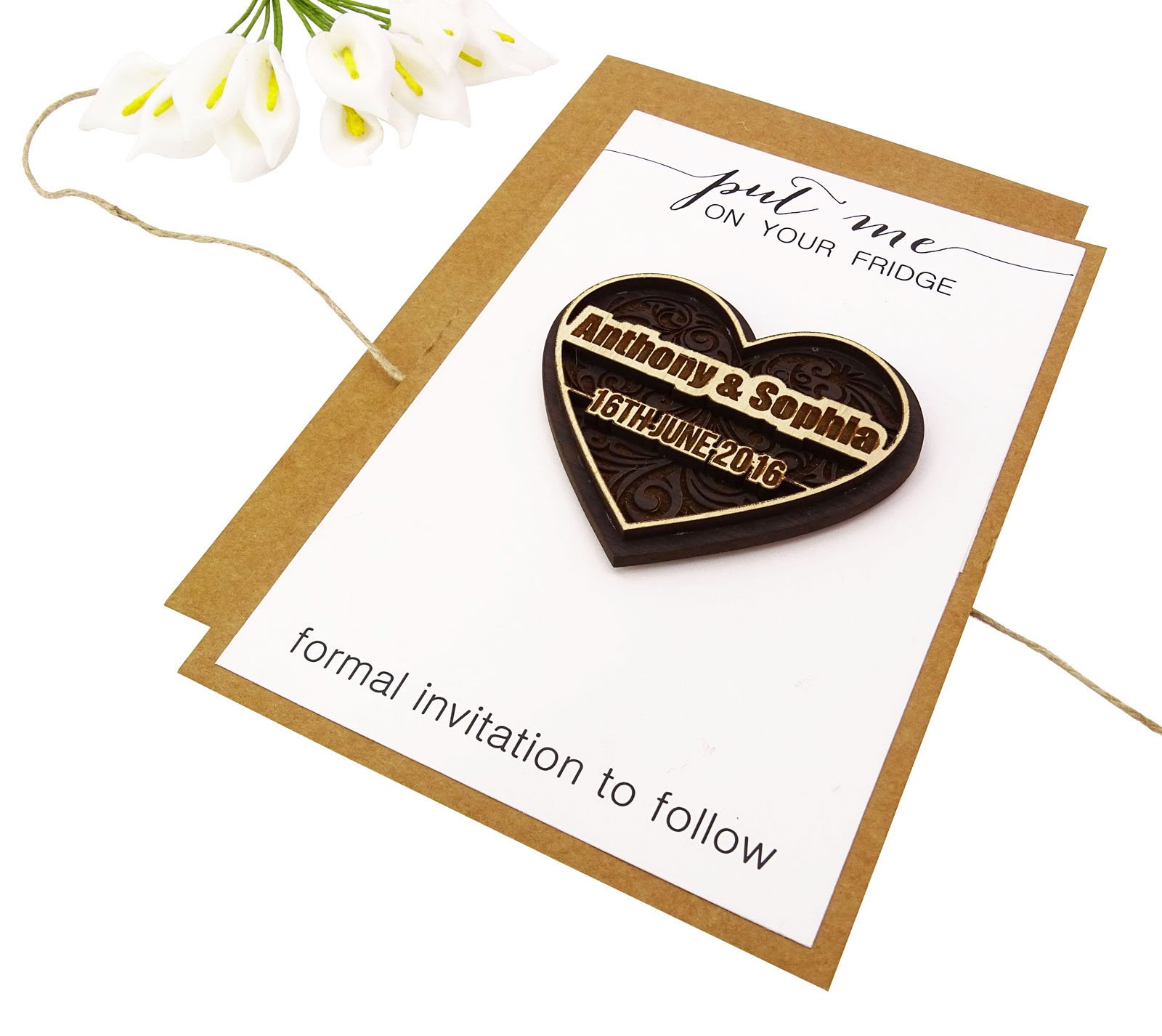 Aimants de mariage en bois gravé rustique personnalisés Save The Date
