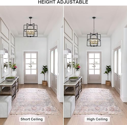 Miniatura 5 de Candelabros negros y dorados, lámpara moderna de granja para comedor, lámpara de entrada de 6 luces para vestíbulo, 19 pulgadas, iluminación de isla