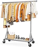 Sakugi Stainless Steel Rolling Clothes Rack with Mesh Shelf, Lockable Wheels, Anti-Slip Pads - 42.5x16.5x65.9 Freestanding Garment Organizer for Bedroom Laundry Silver