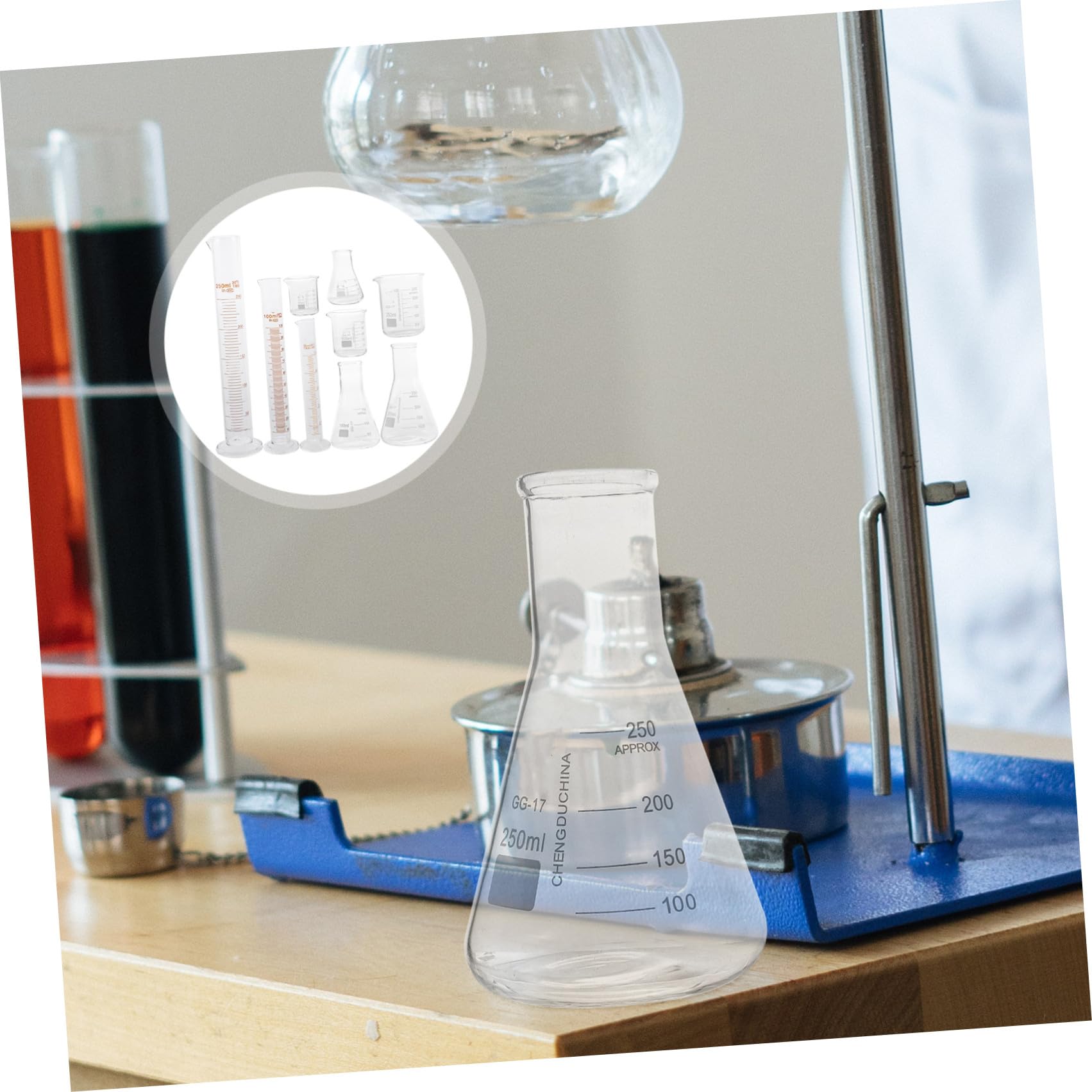Yardwe Vetreria da Laboratorio Bicchieri Graduati e Cilindri Dosatori Set di 9 Pezzi in Vetro da 50ml a 250ml per Misurazioni Accurate senza Perdita, per Laboratori Scientifici