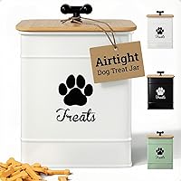 HBDesignCo Airtight Dog Treat Jar - 12 Cup Iron Canister with Bamboo Lid, 6x8 Inch Wide Mouth Pet Treat Container for Kitchen Counter