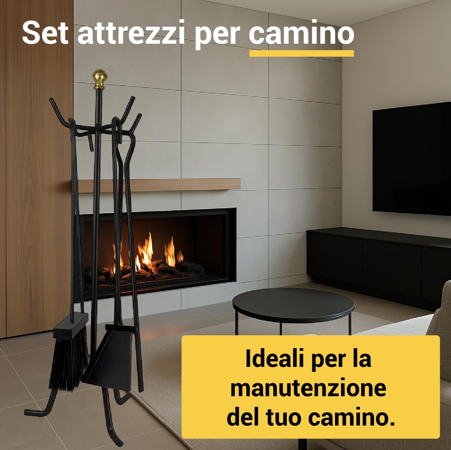 Crisalide® Set Attrezzi Camino in Ferro Battuto, 4 Pezzi - Elegante e Robusto, Strumenti per Caminetti, Pulizia Caminetti (58CM)