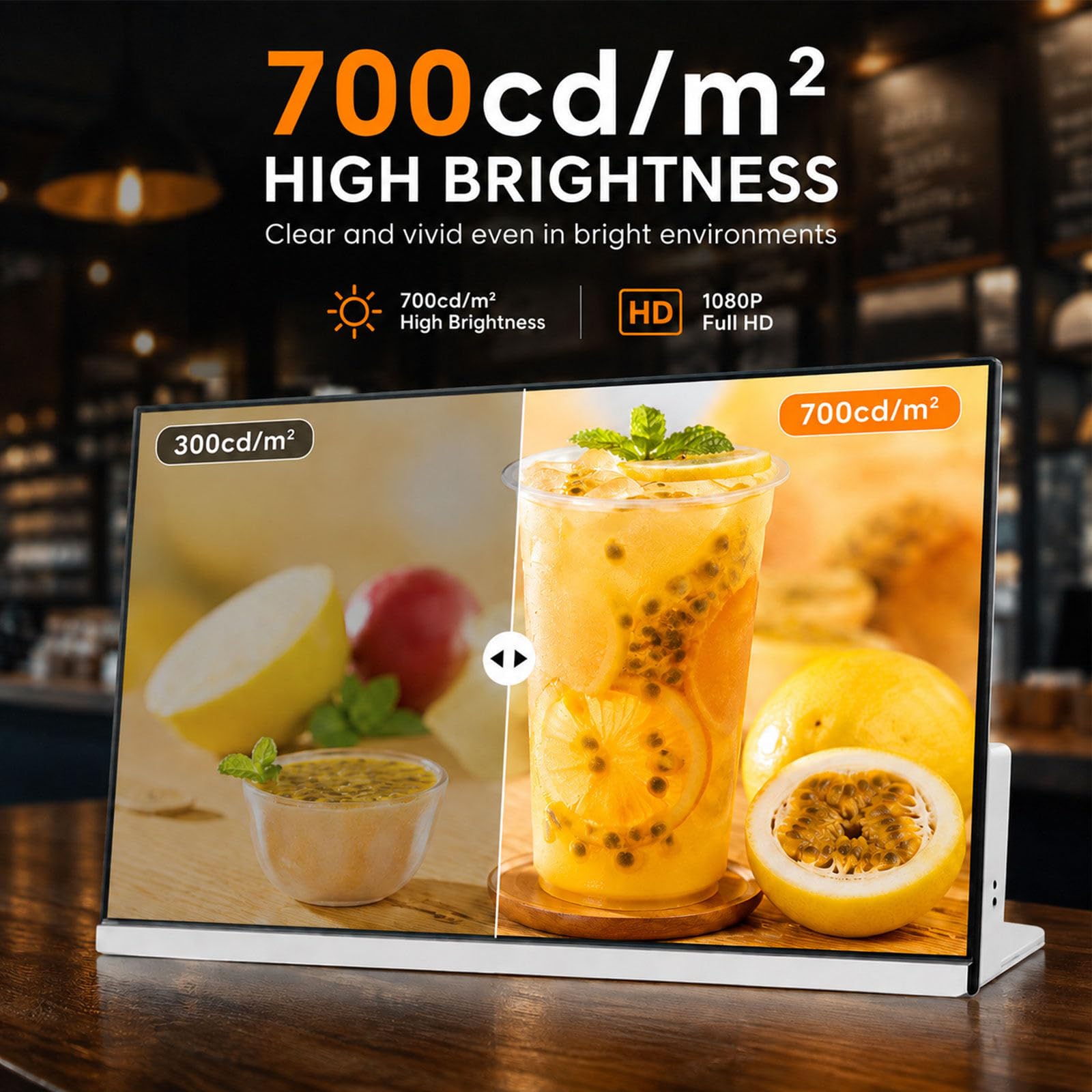 Pantalla publicitaria Comercial Cristal Templado antiarañazos | Encendido automático marco 2 mm para visualización de menús en tiendas y hoteles