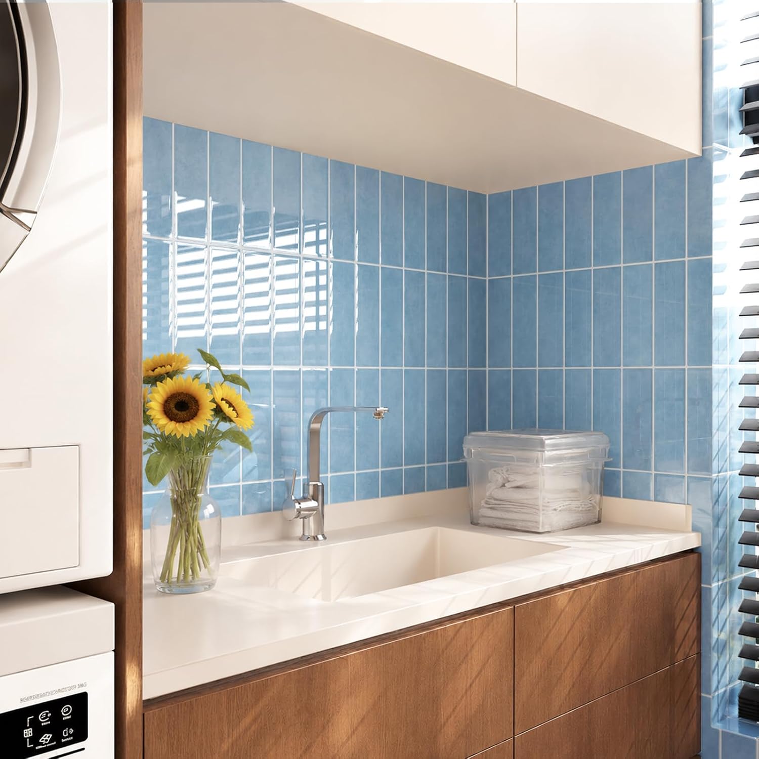 VaryStyle Blue Peel and Stick Backsplash for Kitchen Marble Wall Tiles 6PCS | Waterproof Back Splash Stick on Tiles for Kitchen Bathroom, Renter Friendly Vinyl Back Splashes, Subway Tile Stickers 12"x12"