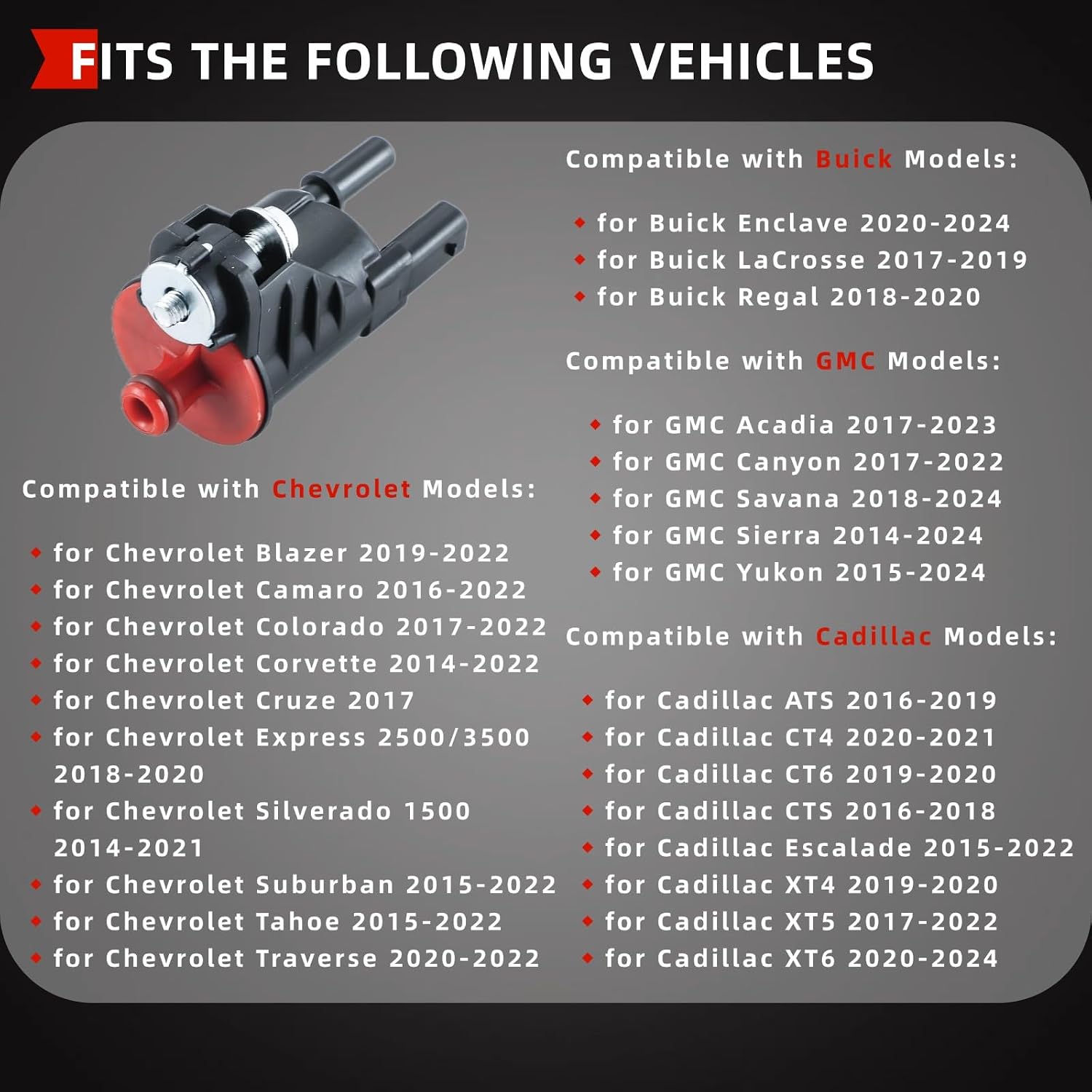 Vapor Canister Purge Solenoid Valve Fit for Cadillac ATS CT4 CT6 CTS Escalade XT5 XT6 for Buick Enclave LaCrosse Regal Replac 12630282
