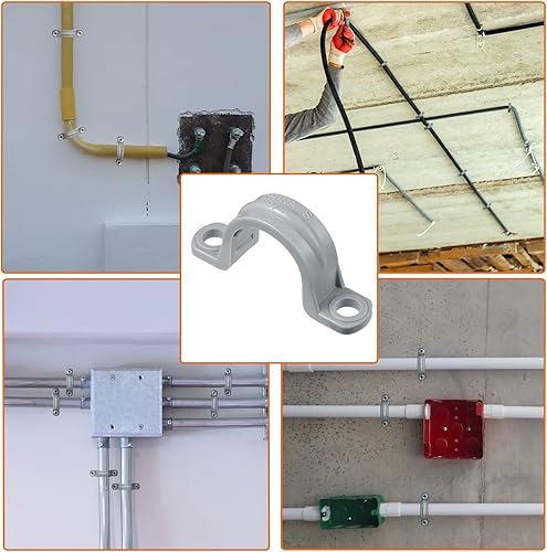 Miniatura 6 de Demissle Abrazadera de conducto de PVC, 2 correas de agujero, correa de conducto de plástico gris resistente, soporte de montaje con clip en U para