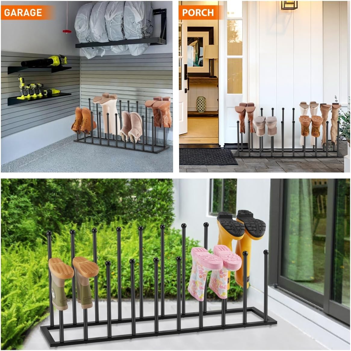 Housen Solutions 10 Pairs Boot Rack Organizer for Tall Boots, Large Capacity Metal Free Standing Shoe Racks, Black Cowboy Boot Holder Stand for Closet, Garage