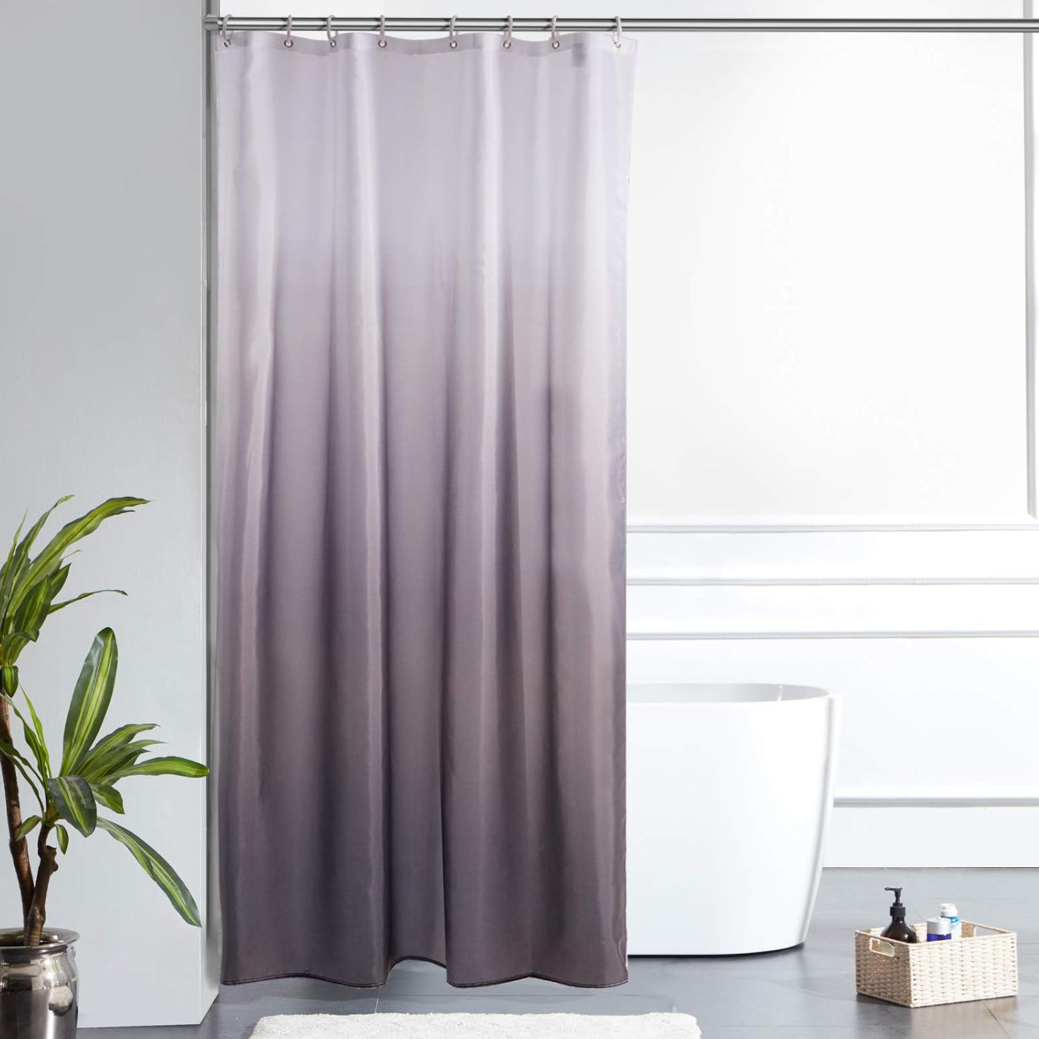 Furlinic Shower Curtains for Bathroom Mould Proof Polyester Fabric Wetroom Bath Curtain Waterproof Washable with 8 Hooks White to Black Narrow 47x78 Inch(120x200cm)