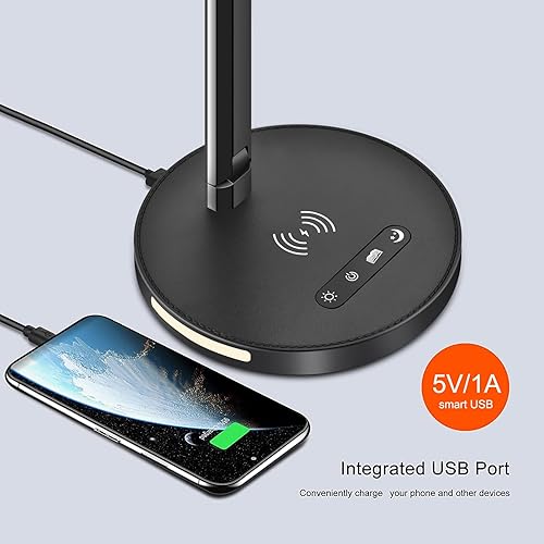 Miniatura 5 de AFROG Lámpara de escritorio LED multifuncional 8 en 1 con cargador inalámbrico rápido de 10 W, puerto de carga USB, luz nocturna, 1200Lux súper