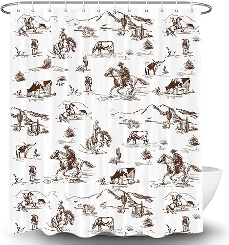 Miniatura 3 de Cortina de ducha de vaquero occidental, cortina de ducha de vaquero salvaje oeste, caballo y cactus del desierto para baño, decoración de tela con