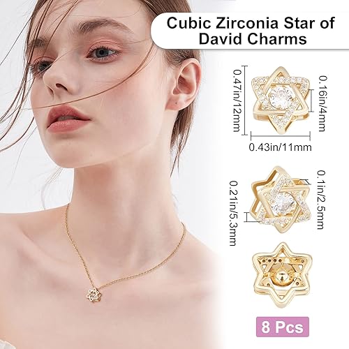 Miniatura 2 de Beebeecraft 8 unidades/caja de dijes de estrella de David con circonita cúbica transparente de seis puntas, joyería para hacer pulseras, collares,