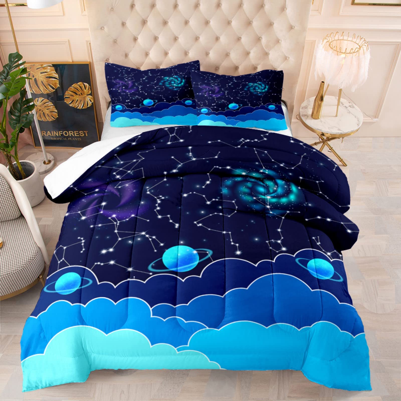 ZHH E-COMMERCE Down Conforter for Boy Girl Full Star Quilt Double Bedding Set Bedroom Bed in a Bag for All Seasons (1 Duvet and 2 Pillowcases)
