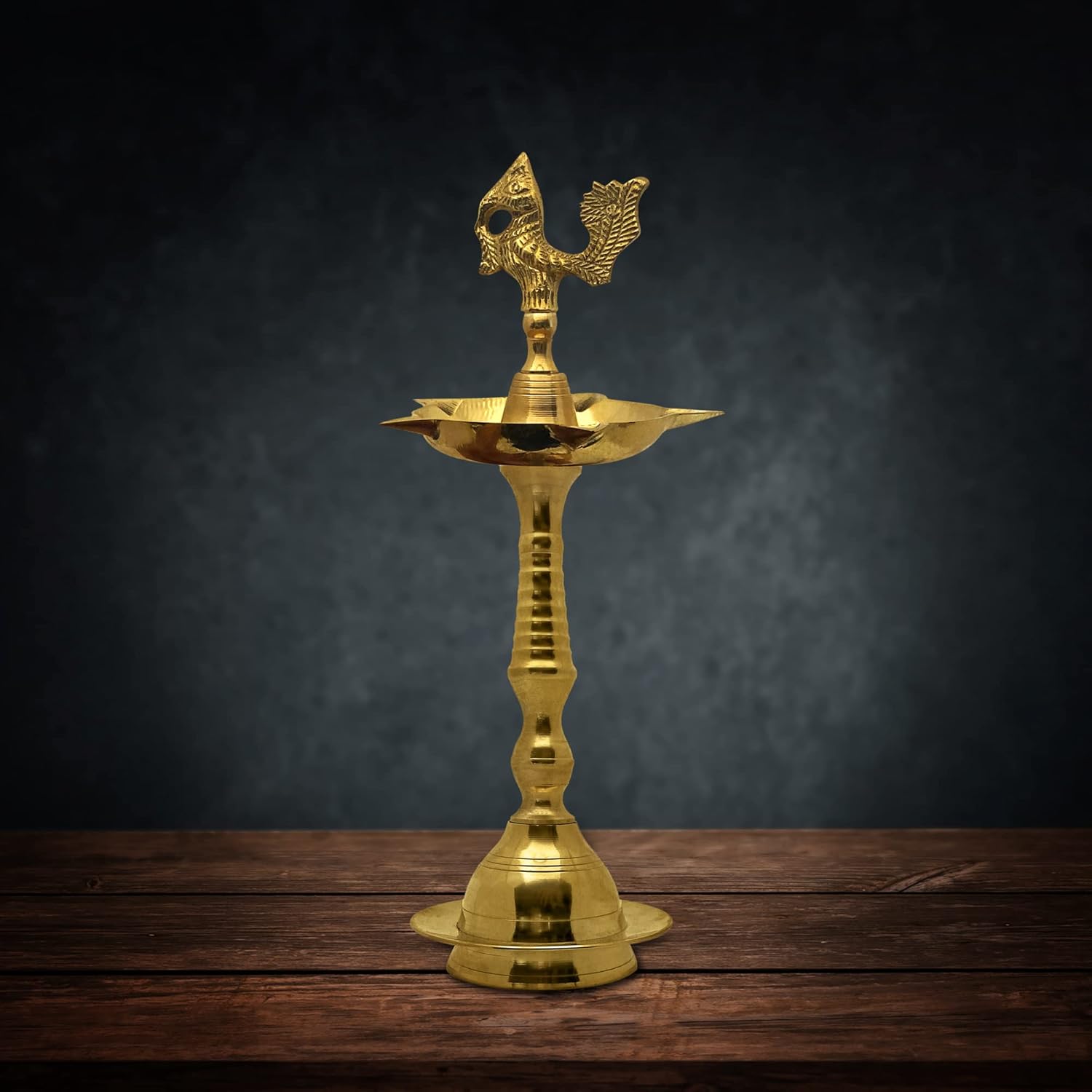 SATVIK 2 Pc Set of 8.5 Inch Standing Brass Peacock Design Kerala Samai Deepak Puja Traditional Panchmahal Pooja Deepam Diya Oil Lamp Kutthu Vilakku Dia Deepawali Indian Housewarming Return Gift Item