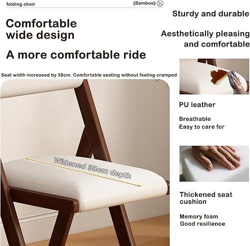 Miniatura 3 de Silla plegable acolchada de madera con cojín, acolchada, resistente y cómoda, sillas plegables, para fiestas, oficina, dormitorio, exteriores