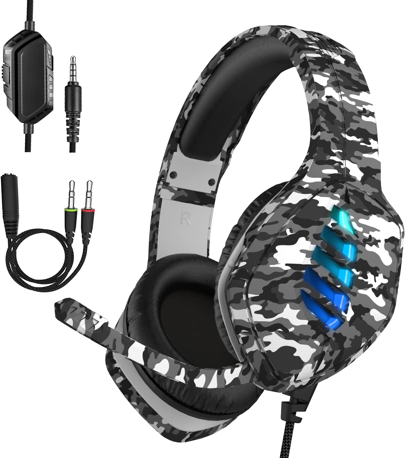 Targeal Gaming Headset with Microphone - for PC, PS4, PS5, Switch, Xbox One, Xbox Series X|S - 3.5mm Jack Gamer Headphone with Noise Canceling Mic - Camo