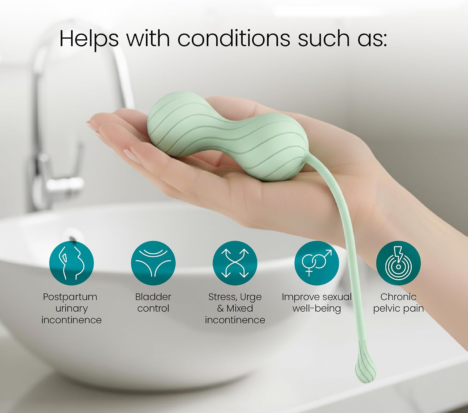 TensCare Fleur80 Pelvic Floor Toning Balls – Dual Weighted Kegel Exerciser with Micro-Vibration Core | Bladder Control, Postpartum Recovery & Pelvic Strength | 100% Medical Grade Silicone