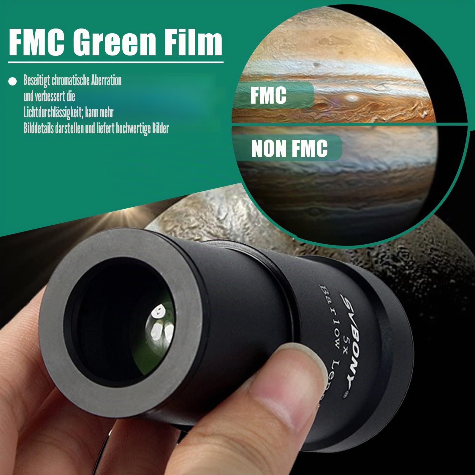 Svbony Barlowlinse 5X, 1,25 Zoll Metall Barlow Full Multi Coated Teleskop Okular Zubehör für Planetenbeobachtung und Astrofotografie