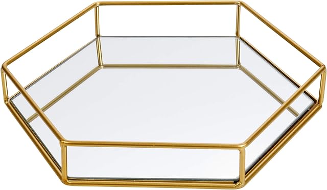 Hexagon Mirror Tray Serving Platter (Medium 30cm x 26cm x 5cm)