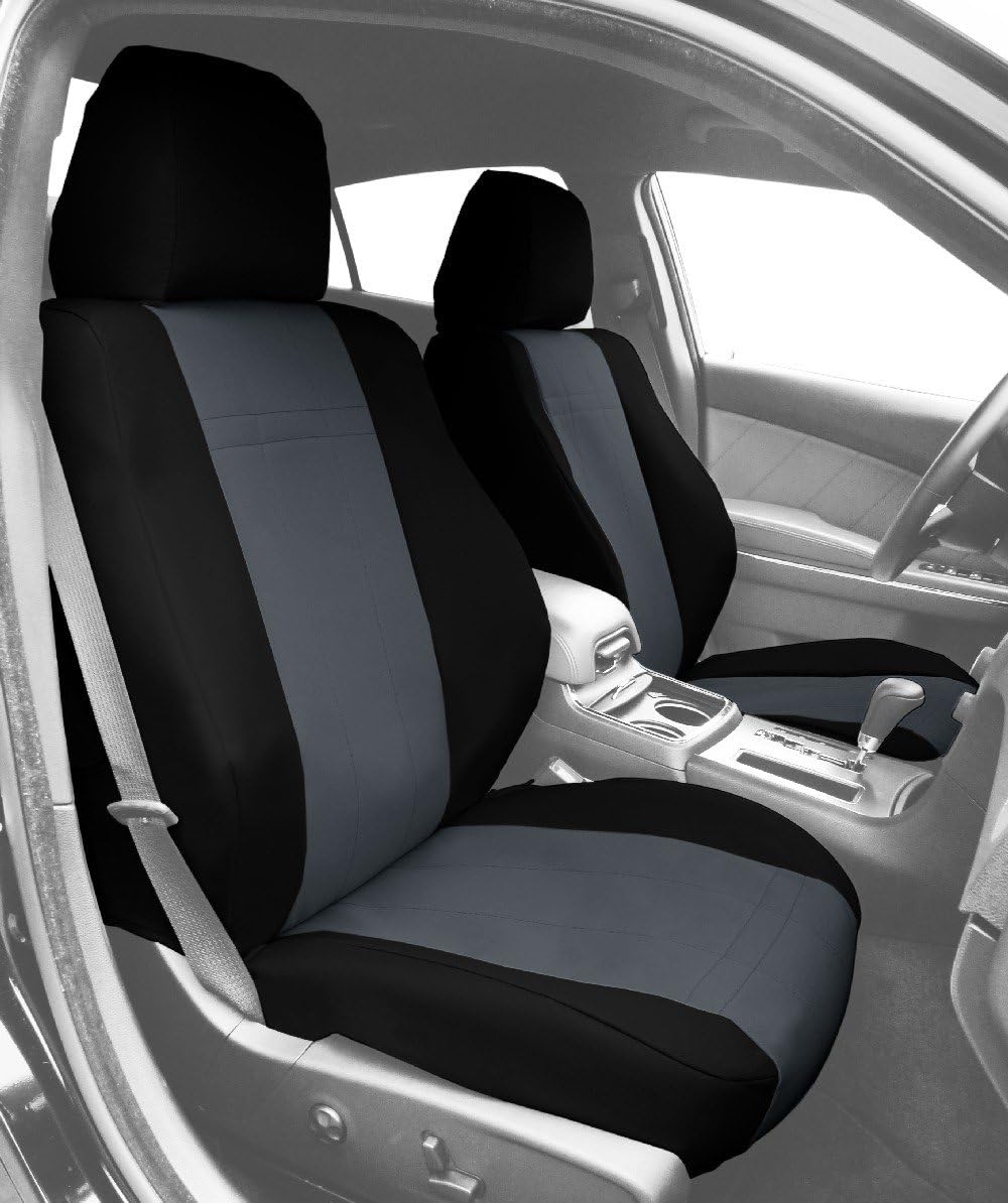 CalTrend Front Buckets Seats, DuraPlus Seat Covers for 2005-2011 Toyota Tacoma Charcoal Charcoal Insert with Black Trim