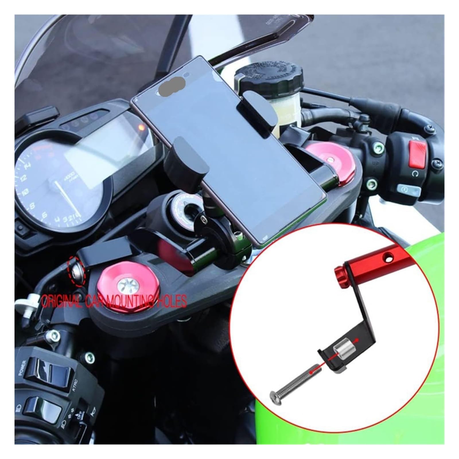 Soporte navegación para Kawasaki para Ninja ZX6R ZX 6R 2013-2024 Soporte Teléfono Móvil Motocicleta Extensión Manillar Navegación GPS(Red)