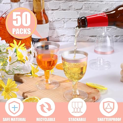 Miniatura 3 de Thenshop Paquete de 50 copas de champán de plástico de 5 onzas, copas de vino desechables transparentes con tallo, copas de cóctel reutilizables
