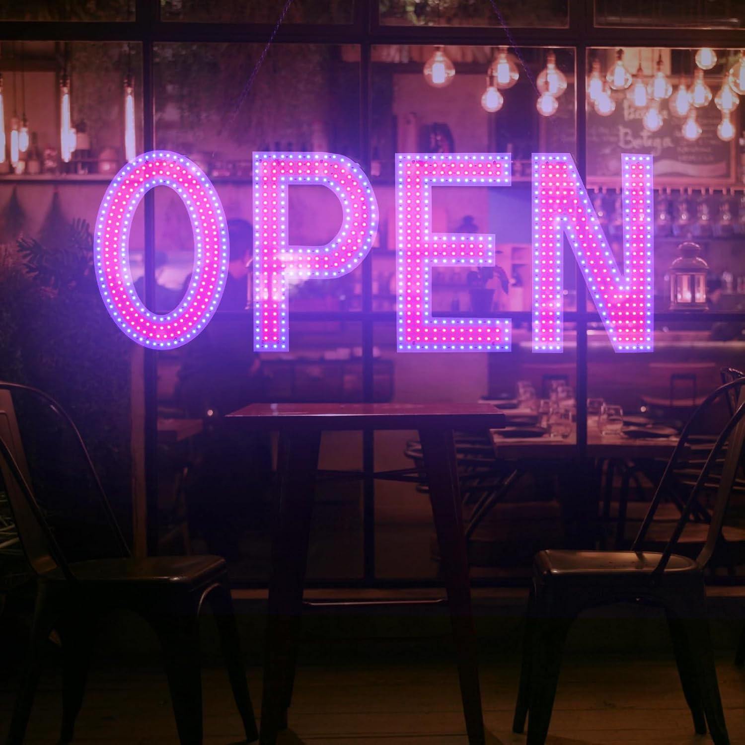 LED Open Sign for Business, 40"x14" Dimmable Brightness Large Electric Light Up Sign, Hanging Installation for Store Restaurant Office Bar Hotel Salon (Red and Blue)