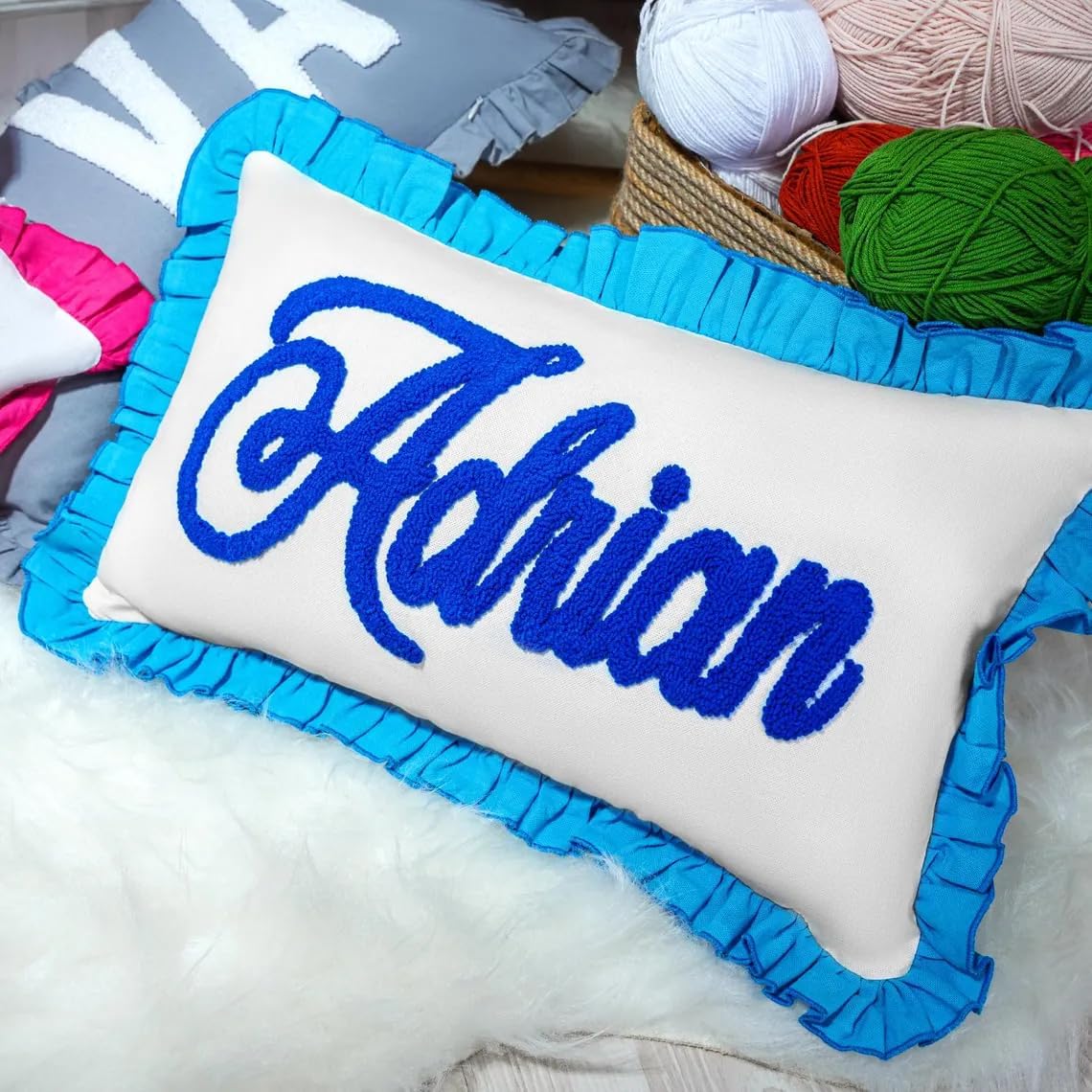 mia'spillow lab Monogrammed Custom Name Punch Needle Pillow, Personalized Pillow, Newborn Gift, New Mom Gift, Baby Gift Idea, Personalized Gift Idea