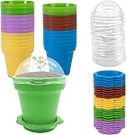 25 Packs Cupcake Plant Nursery Pots with Humidity Dome - 3" Flower Pots with with Lids & Trays - Planting Containers Cups for Indoor Outdoor Plant Succulent Display (Mixed Color)