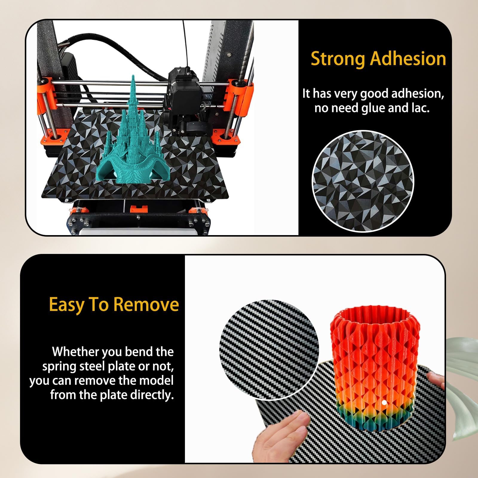 Plate-forme d'imprimante 3D pour Prusa i3 MK3, plaque de construction double face diamant PEO + feuille flexible en acier à ressort PET en fibre de carbone 241 x 253,8 mm pour imprimante 3D Prusa I3