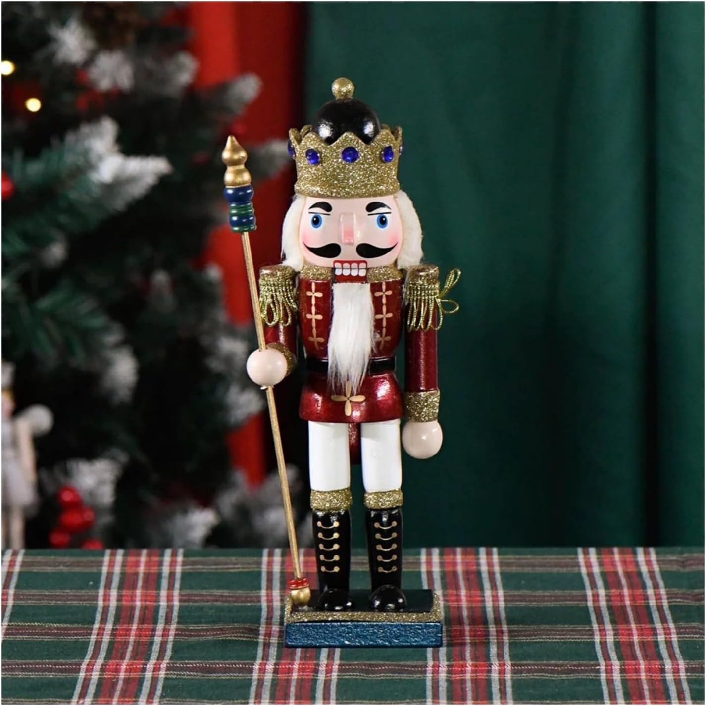 Nutcracker Christmas Decor Ornaments, 10.24 inch Xmas Wooden Nutcracker Figures King Decoration Christmas Birthday Gift for Home Desktop Fireplace Tree Party Decoration