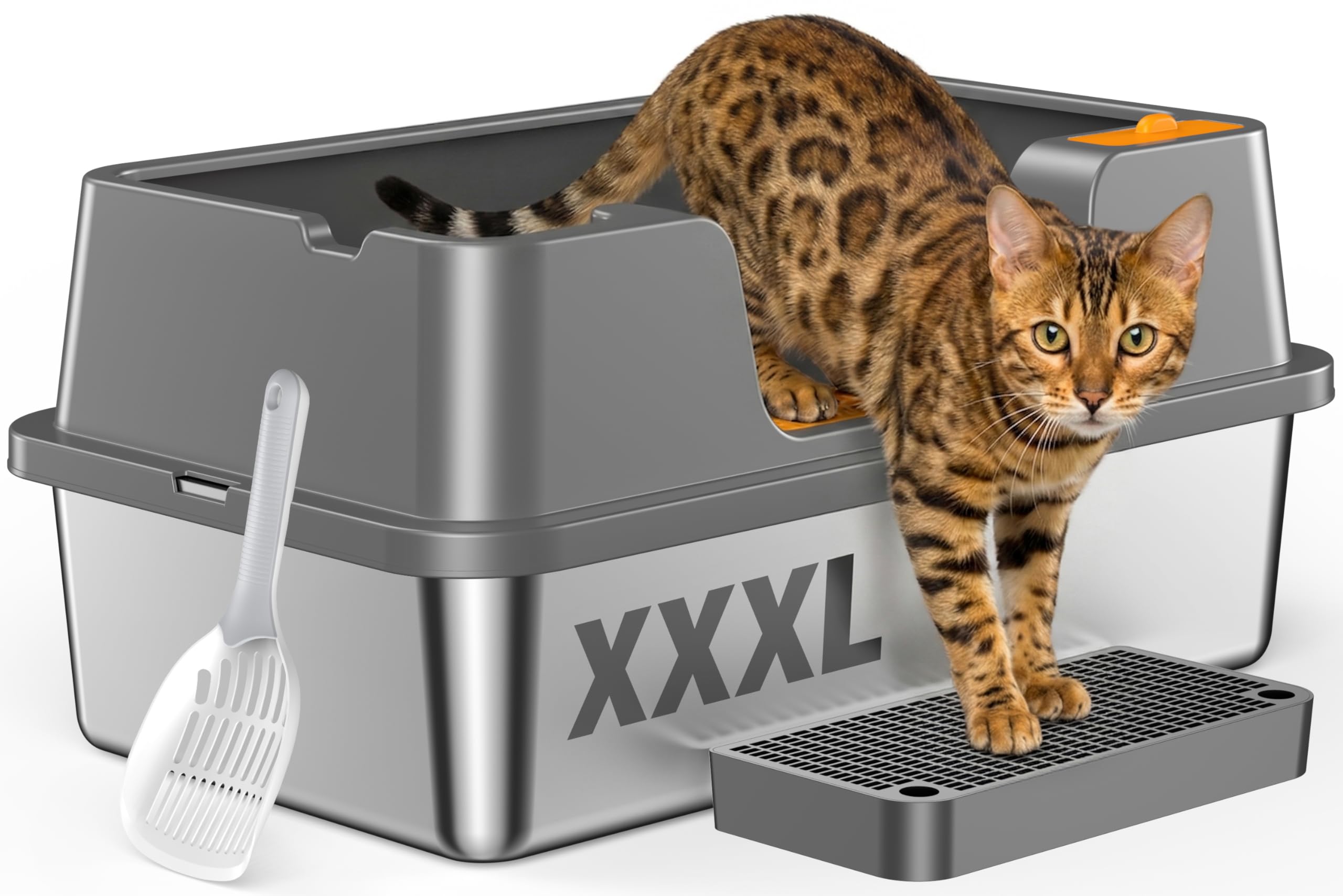 Amazon | OWLSKY ステンレス製 猫トイレ XXXL グレー ハイサイド設計