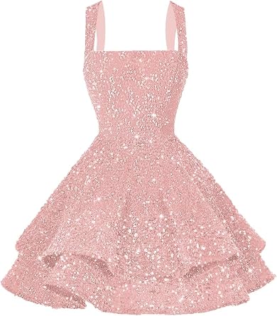 Sparkly Sequin Short Homecoming Dresses 2025 Spaghetti Strap Puffy A-Line Cocktail Party Dress